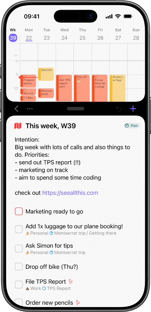 Space on iPhone showing your week